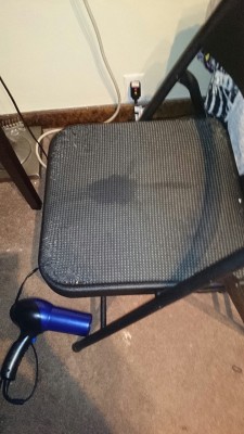 sweetalicewells:  Haaaa…wet pussy and crack mark on my chair after my shower.  :-p