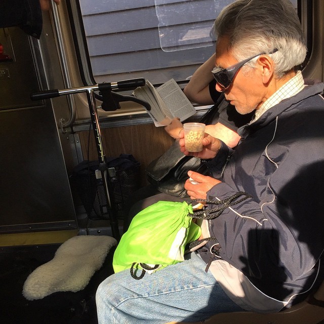 Tonight on the #cta I got to watch this man eat Cheerios out of a specimen cup using only his tongue. #chicago