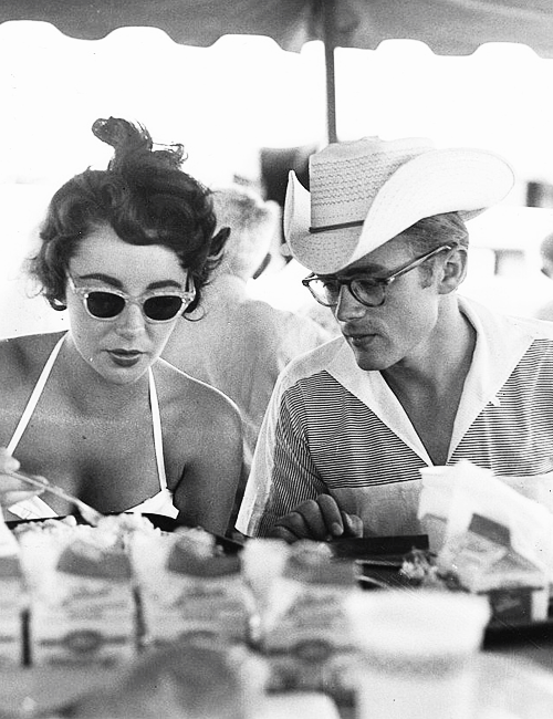 nominal-realism:  Elizabeth Taylor and James Dean on set of “Giant” (1956) 