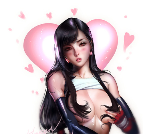 sakimichan:  some naughty valentine semi-nude pinups >:3 hope u guys had a good one !full goodies via patreon Tifa     Cloud 