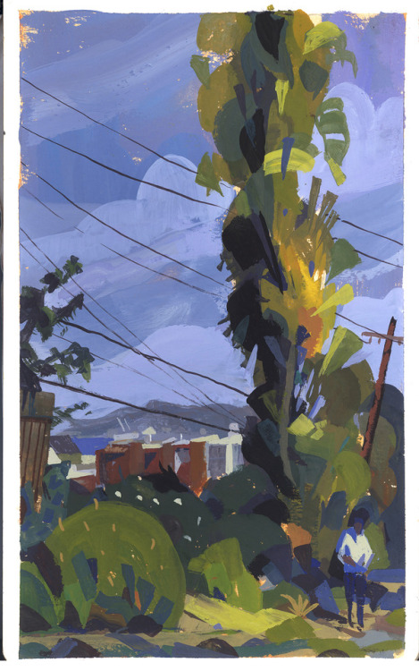 jettpack:A bunch of plein air paintings of the Bay Area from 2016 done in gouacheMerritt Bakery in O