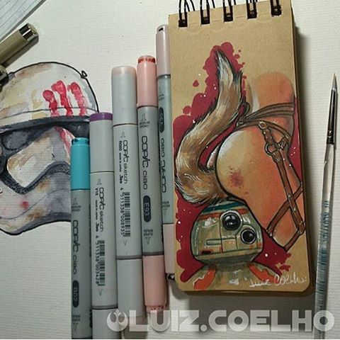 thelittleshyfox:  camdamage:  A drawing of BB-8 snuggling my butt, by luiz coelho