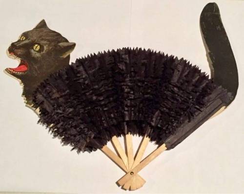 blondebrainpower:  Antique card stock and tissue paper howling cat fan