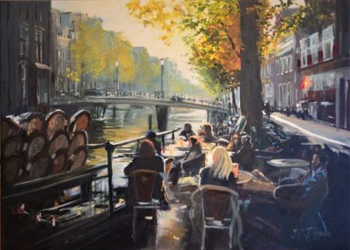 Autumn Light Oudezijds Voorburgwal,  Amsterdam  -   Jan Pieter FoppenDutch, b.1972  -Oil on canvas, 