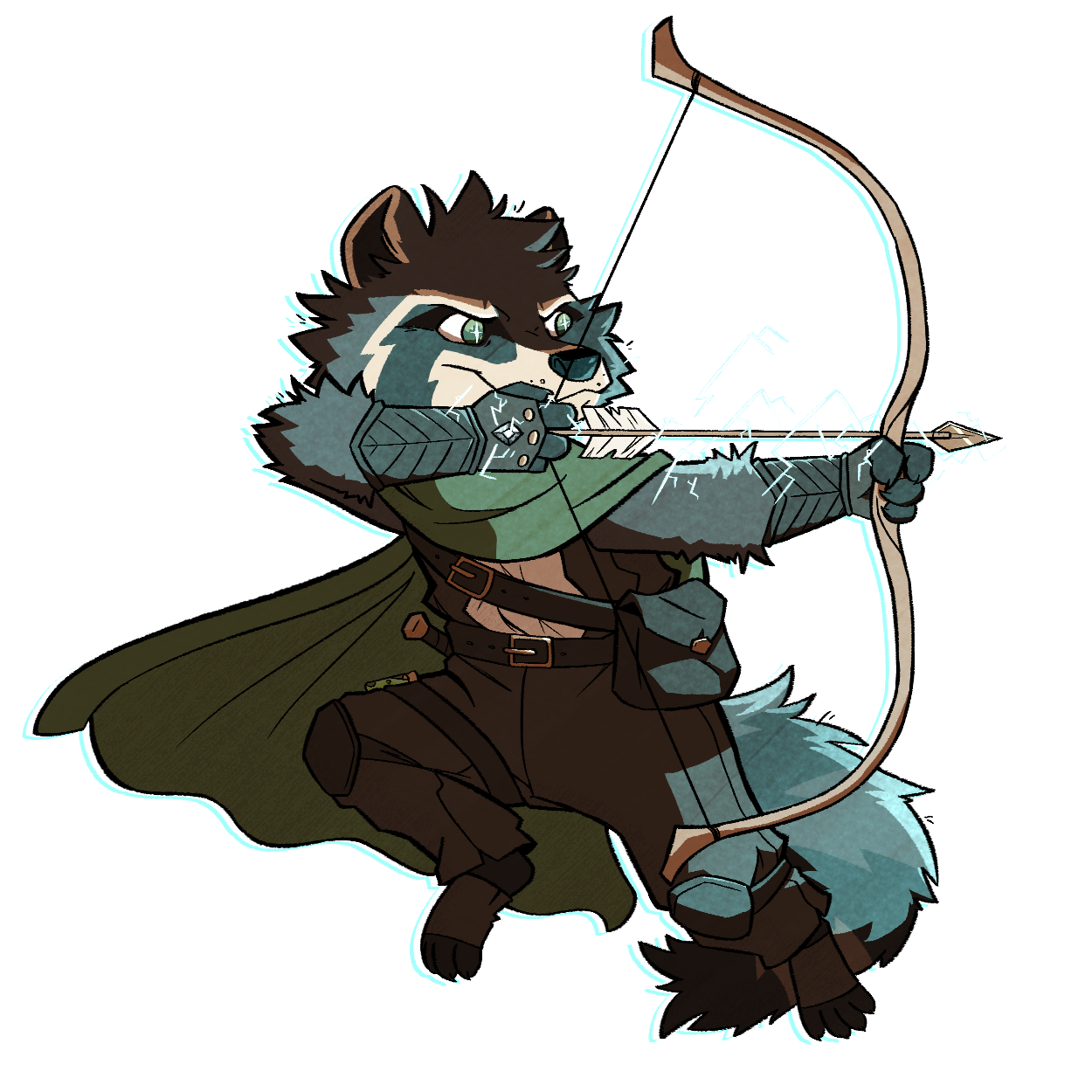 been doodling tons of my pinede lads after a long break, here’s barclay all grown up! he becomes a kind of spellsword (spell-bow?)