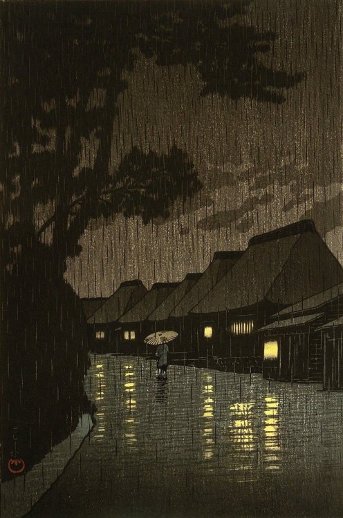 furtho:  Hasui Kawase’s Rainy Night At Maekawa, 1932 (via here)