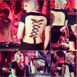 piercingbysaint:  Live stage back corset piercing to music at Bordello nightclub in downtown Los Angeles by Chris Saint on model Jenn Dee