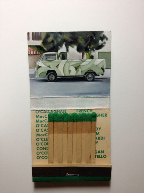 koikoikoi:  Joseph Martinez (Denver, CO 1983) chose matches boxes as his favorite media for oil paintings. The richness of details in these tiny pieces are unbelievable. This series in particular is dedicated to the city of San Francisco and its street