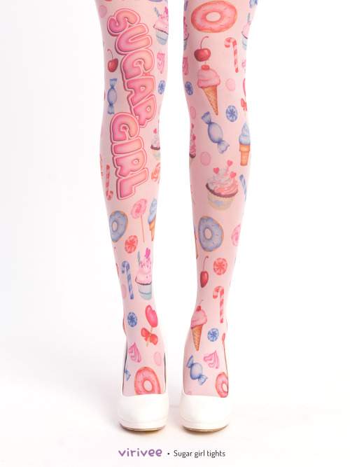  Sugar girl tights by Virivee  Light pink tights with sugar girl and sweets print.Unique designSem