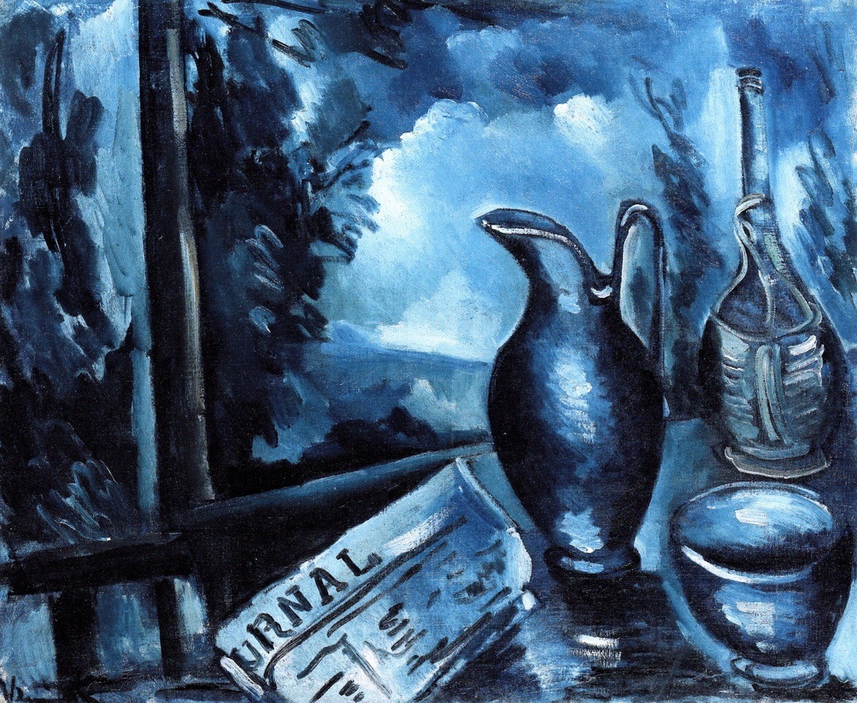 dappledwithshadow:  Still Life with Blue Pitcher Maurice de Vlaminck  circa 1910-1912