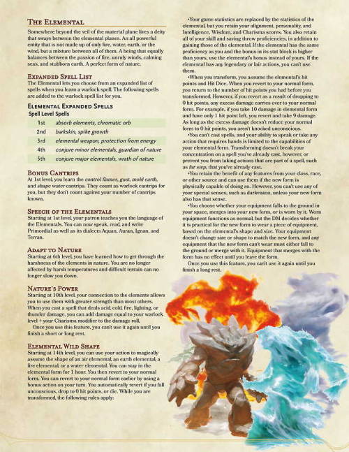 A Place for Dungeons & Dragons Here is the Elemental Warlock Subclass....