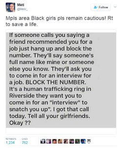 gothicstripper:  shanyphantom:  igotyoucupid:  the-real-eye-to-see:  Please, bring more attention to this and all the missing girls! Every girl could get this kind of message, this is really dangerous! The media doesn’t want to talk about it, so we