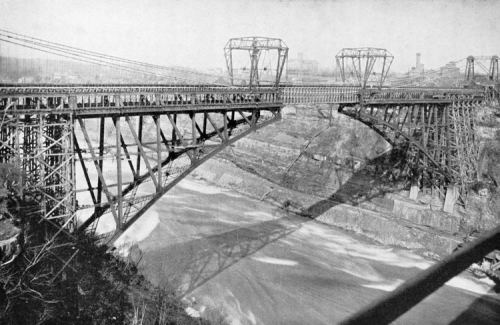 Replacing the International Railway Bridge, 1896-7, Niagara Falls New York.John Roeblings famous rai