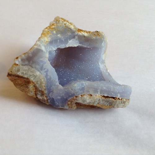 venusrox: Blue Chalcedony/ Blue Holy Agate on MatrixThis beautiful rock resembles a small cave of ca