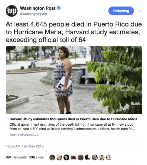 smitethepatriarchy:mediamattersforamerica:4.645 PEOPLE.Mainstream media moved on from the Puerto Ric