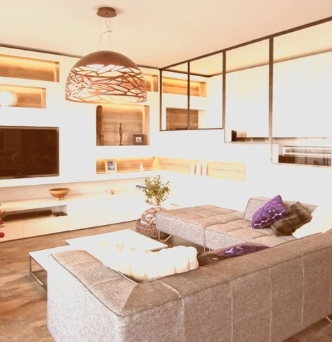 Living Room Library LyonMedium-sized Modern Open Concept Living Room With A Media Wall, White Walls,