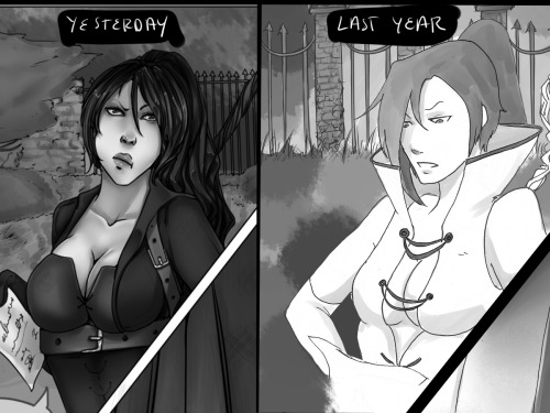 I’m working on a webcomic ^_^  The story has few years but I drew the first chapter  last summer. I want to submit it so I’m drawing it again, this is a comparison xD  Sorry but the webcomic is only in spanish here! http://risengeist.subcultur