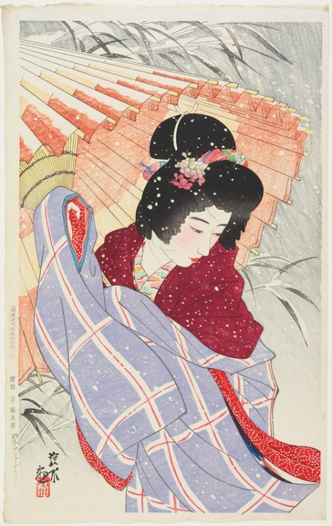 mia-japanese-korean:Snowstorm, Itō Shinsui, c.1940, Minneapolis Institute of Art: Japanese and Korea