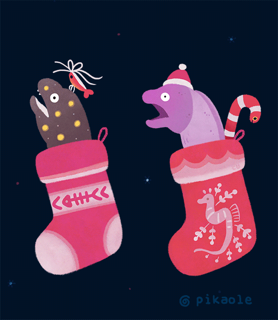 pikaole:Christmas eels [ Patreon / twitter / instagram / greeting cards / print / eel LINE stickers]