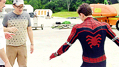 peterparker:Tom Holland in his Spidey suit on the set of Captain America: Civil War