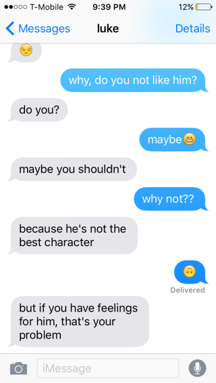 TEXT AU: Luke texts you about having feelings for Michael (requested)