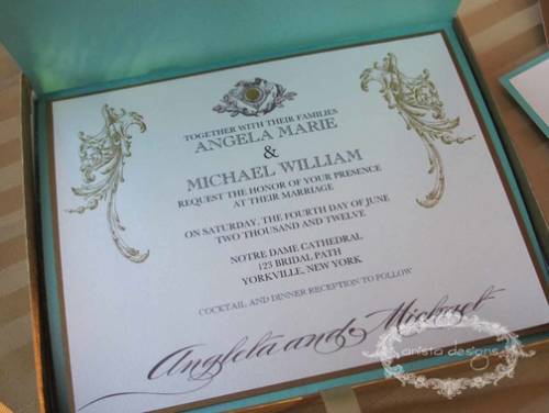 Embossed, triple layered Invitation with Italian-made pearlized cardstock paper - handmade by Anista