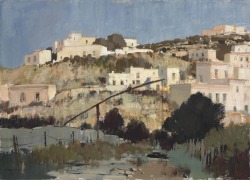 shear-in-spuh-rey-shuhn:  EDWARD SEAGOHillside Houses, PonzaOil on Board26&quot; x 36&quot; 