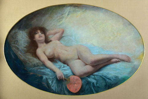 Agapit Stevens (1849–1917)Reclining Female Nude Holding a Fan