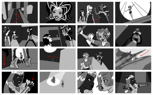 “Steal The Show” storyboarding assignment for class + close-ups of my favorite boards!