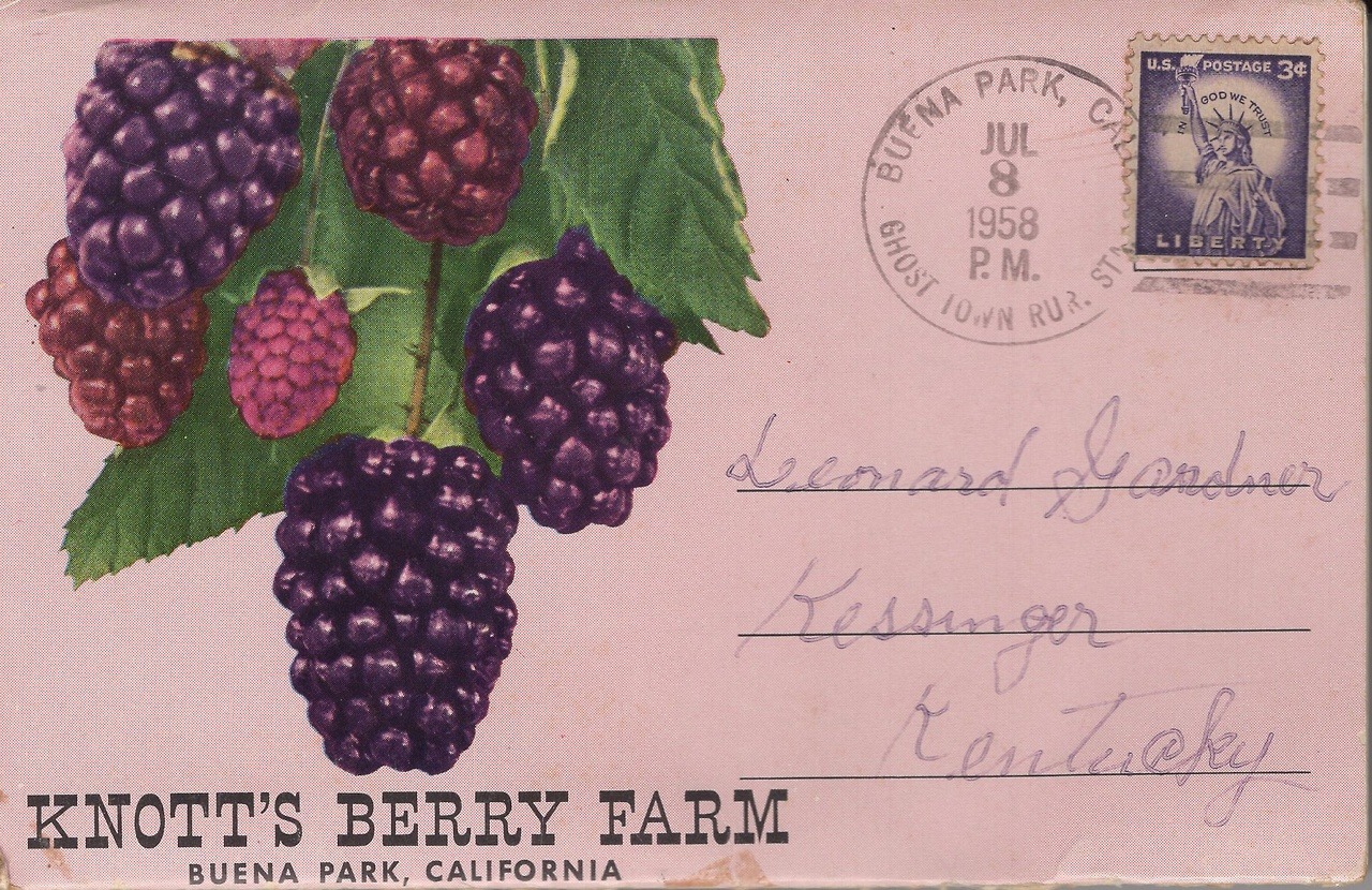 oldphotos:Postcard booklet cover from Knott’s Berry Farm in Buena Park, CA. July