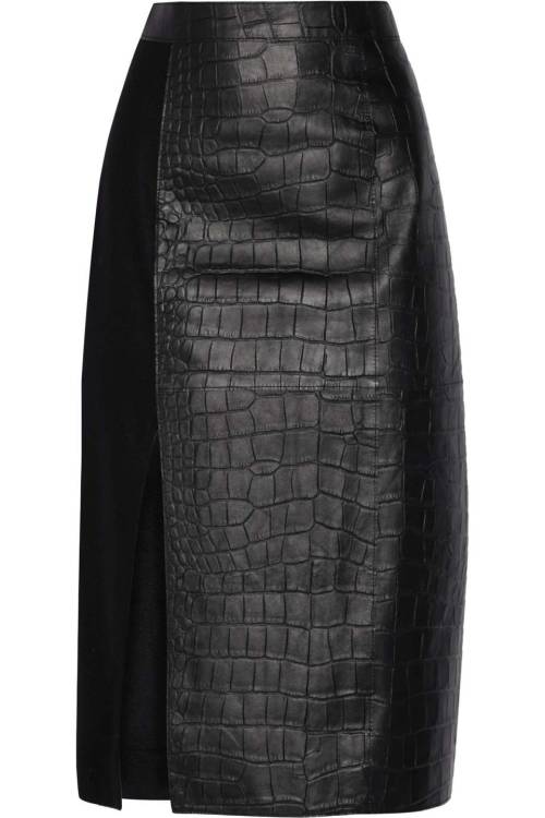 Jason Wu Croc-Effect Leather and Wool Midi Skirt, Black, Women&rsquo;s, Size: 2See what&rsquo;s on s