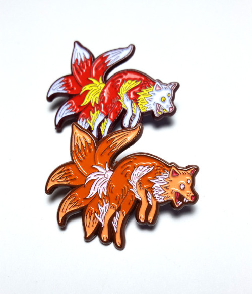 New Kitsune enamel pins are now available in my shop!1.5 inches with two pin posts for stability. Ch