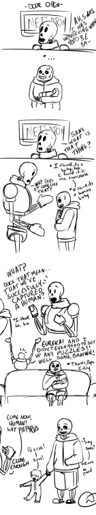 thelostmoongazer:  doodleimprovement:  CLICK FOR BETTER VIEW VIA DEVIANTARTI drew @thelostmoongazer‘s script thingy’I can’t draw the skelebros im sorry  THIS IS SO CUTE!!!!!!!!!! ♥️ this looks great I love it look at my cute lil babies ;//w//;