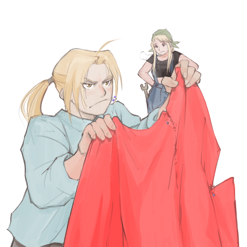 jojaydoodles:My headcanon is that Ed, stubborn as ever, tries to pick up sewing in an attempt to mak