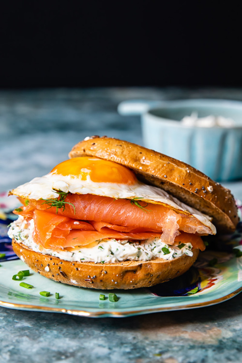 daily-deliciousness:  Breakfast bagel sandwich salmon cream cheese