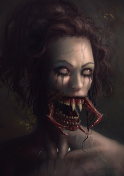 pixelated-nightmares:  Smiling Lady by HauntedPaprika