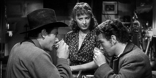 robertpreston:Joel McCrea, Barbara Stanwyck and Robert Preston are seen here in a scene from Cecil B