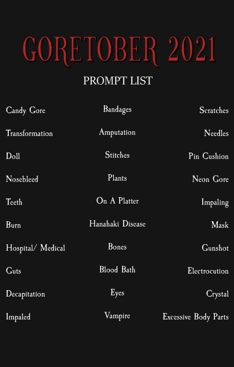 Bungou Stray Dogs x GoretoberMy own prompt list for this October.One prompt will correspond with one