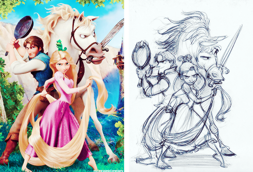 mickeyandcompany:  Sketches (by Glen Keane) and final animation 