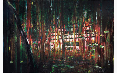 Peter Doig, Cabin Essence  -   Peter Doig   1993-94.British b.1959-Oil on canvas. 90 x 137¾in. (230 