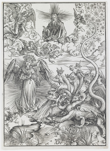 artist-durer: The Apocalyptic Woman, from the series “The Apocalypse”, Albrecht Dürer, c.1497, Saint