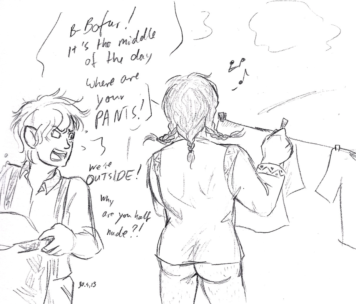 asparklethatisblue:  For ariadnespants, who asked for Bofur being out on Bilbo’s