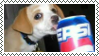 stamp of a dog drinking a pepsi.