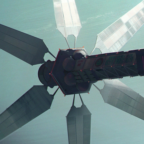 Fictional space vehicleSword of the Orion spacecraft visiting a small scientific and refueling outpo