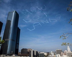 thekhooll:  How Do I Land?  “Skywriting is crazy. We’re forcing clouds to say things. That’s inherently funny. How great would it be to look up one day and there’s a message in the sky, for no other reason other than itself. It’s not trying