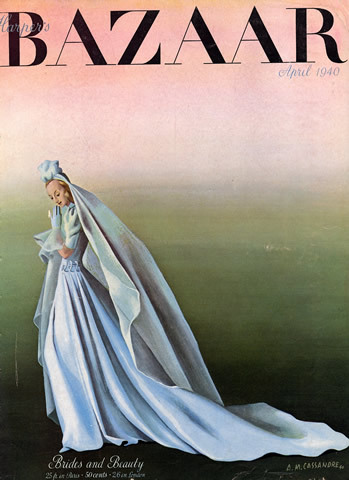 Lucien Lelong bridal gown, illustration by Cassandre, Harper’s Bazaar Cover, 1940