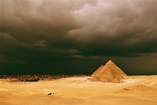 thoughtsforbees:   A storm brews over the Pyramids of Giza.  Egypt 