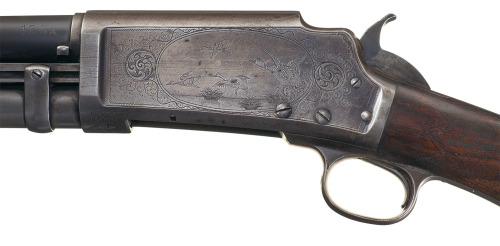 Scarce factory engraved Marlin Model 19S pump action shotgun, early 20th century.