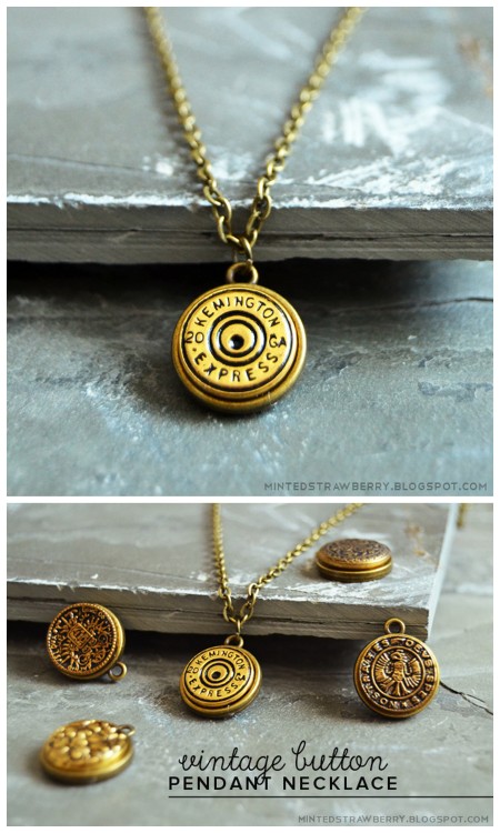 DIY Button Pendant Necklace Tutorial from Minted Strawberry  This is a very easy DIY - almost as eas