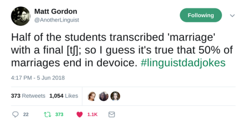 allthingslinguistic:Half of the students transcribed ‘marriage’ with a final [tʃ]; so I 